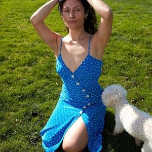 Amour Vert Blue Polka Dot Maxi Dress